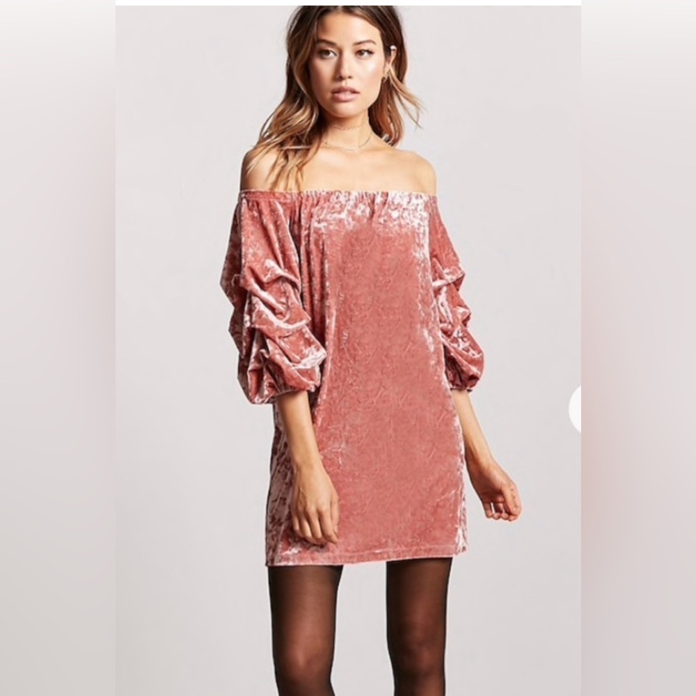 Forever 21 Contemporary Pink Rose Off Shoulder 3/4 Sleeve Dress